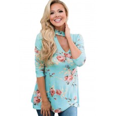 Light Choker V Neck Floral Casual Tee Top