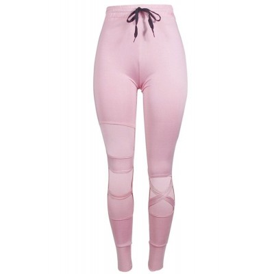 Pink Cutout Drawstring Skinny Yoga Leggings