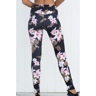 Black Floral Mesh Sheer Splicing Skinny Yoga Leggings