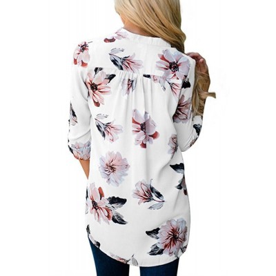 Floral V Neck Rolled Up Sleeve Casual T Shirt