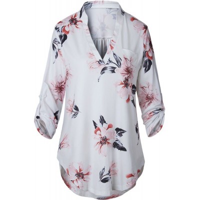 Floral V Neck Rolled Up Sleeve Casual T Shirt