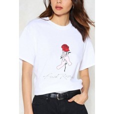 Rose Graphic Short Sleeve Round Neck Casual T Shirt