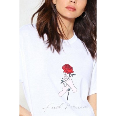 Rose Graphic Short Sleeve Round Neck Casual T Shirt