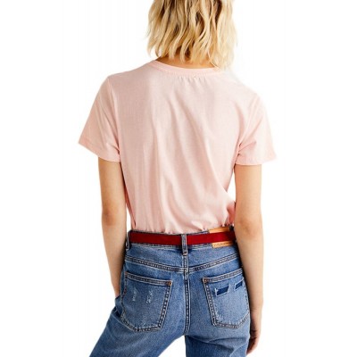 Pink Cactus Letters Round Neck Short Sleeve Casual T Shirt