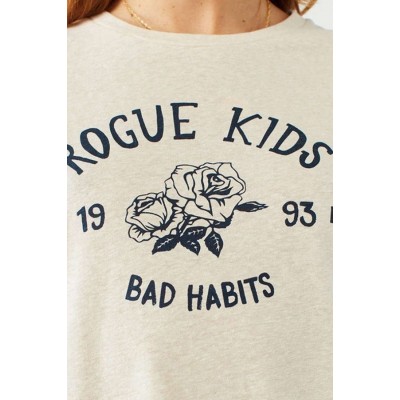 Beige Round Neck Short Sleeve Flower Letters Printed Chic T Shirt