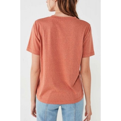 Orange Round Neck Short Sleeve Flower Letters Printed Chic T Shirt