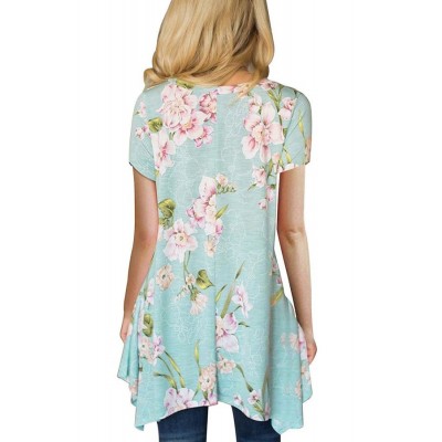 Light-green Floral Asymmetric Hem Casual T Shirt