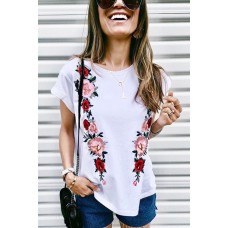 Round Neck Short Sleeve Floral Printed Chic T Shirt