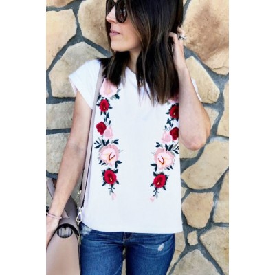 Round Neck Short Sleeve Floral Printed Chic T Shirt