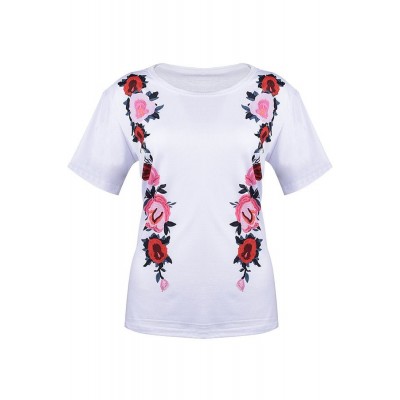 Round Neck Short Sleeve Floral Printed Chic T Shirt