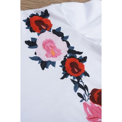 Round Neck Short Sleeve Floral Printed Chic T Shirt