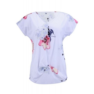 V Neck Short Sleeve Floral Chic T Shirt