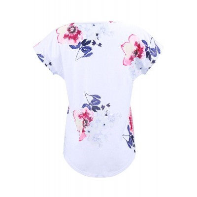 V Neck Short Sleeve Floral Chic T Shirt