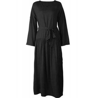 Black Long Sleeve Slit Tied Casual Maxi Dress