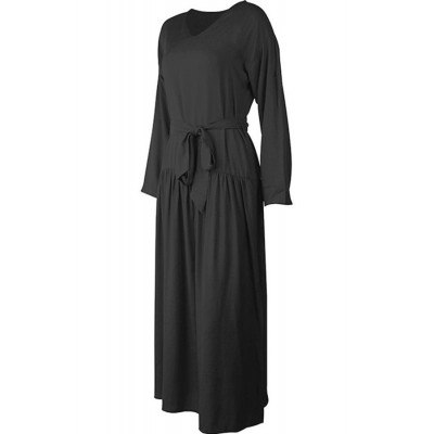 Black Long Sleeve Slit Tied Casual Maxi Dress