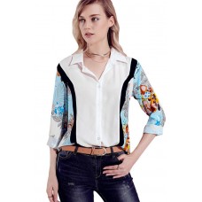 Floral Lapel Button Up Long Sleeve Chic High Low Shirt