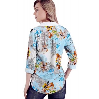 Floral Lapel Button Up Long Sleeve Chic High Low Shirt