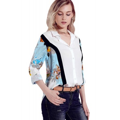 Floral Lapel Button Up Long Sleeve Chic High Low Shirt