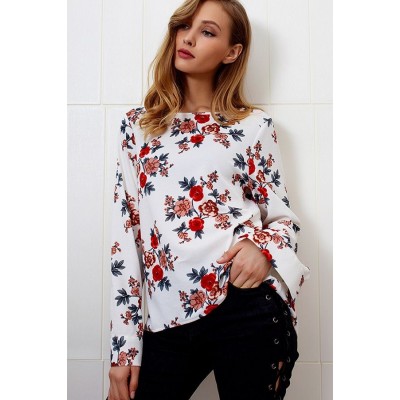 Floral Back Zipper Long Sleeve Casual Blouse