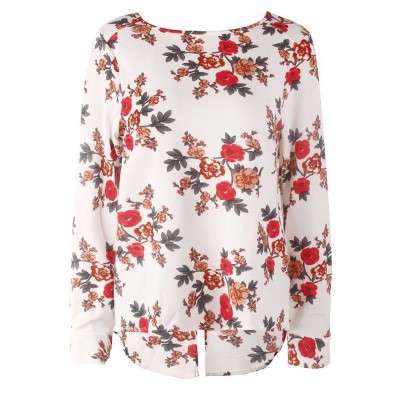 Floral Back Zipper Long Sleeve Casual Blouse