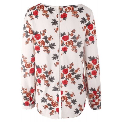 Floral Back Zipper Long Sleeve Casual Blouse