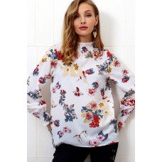 Floral Mock Neck Long Sleeve Casual Blouse