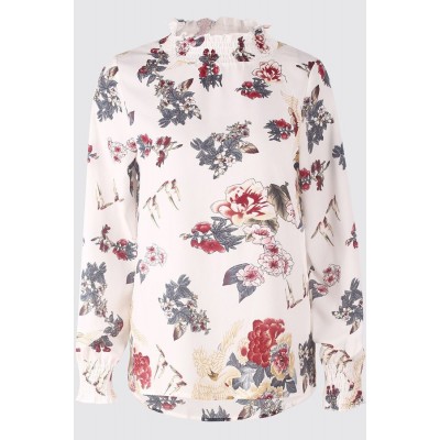 Floral Mock Neck Long Sleeve Casual Blouse