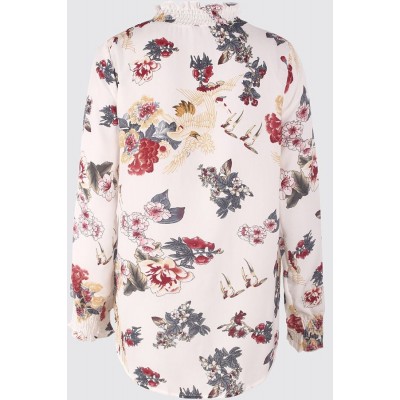 Floral Mock Neck Long Sleeve Casual Blouse