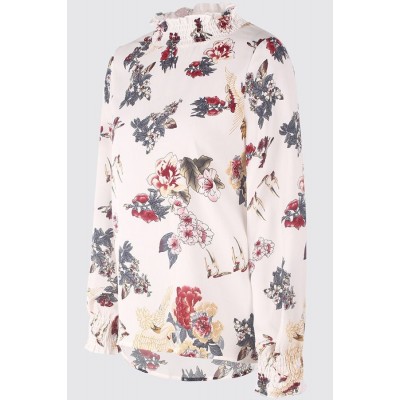 Floral Mock Neck Long Sleeve Casual Blouse