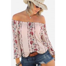 Floral Off Shoulder Long Sleeve Dressy Blouse