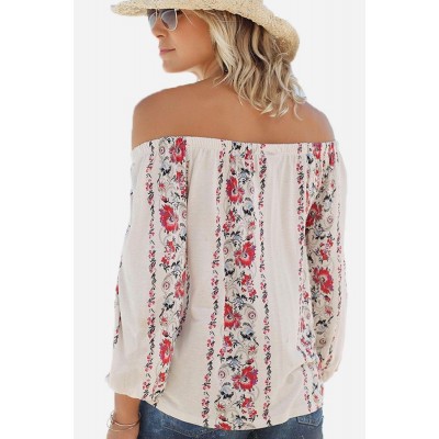 Floral Off Shoulder Long Sleeve Dressy Blouse