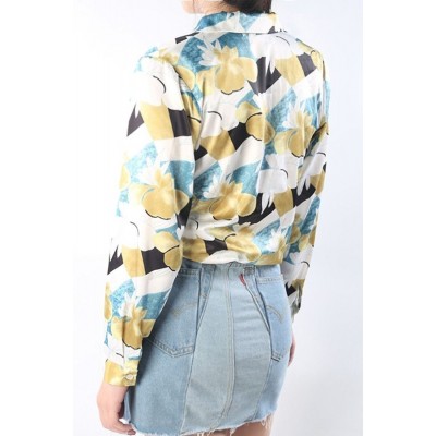 Floral Button Up Notched Collar Long Sleeve Casual Shirt