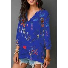 Floral V Neck Button Casual Blouse