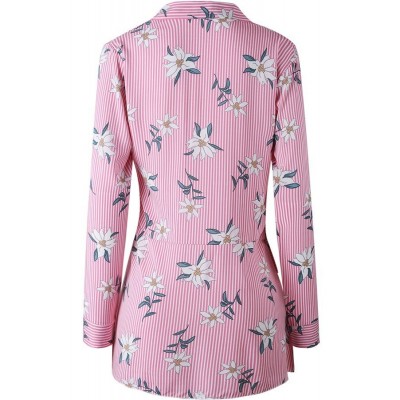 Pink Floral Stripe Ruffles Dressy High Low Shirt