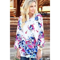 Floral Flare Sleeve Casual Loose Blouse