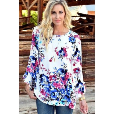 Floral Flare Sleeve Casual Loose Blouse