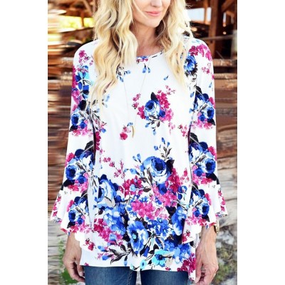 Floral Flare Sleeve Casual Loose Blouse