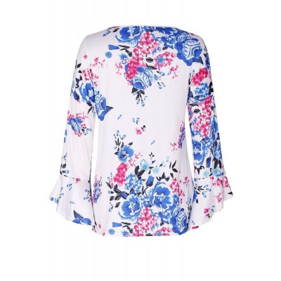 Floral Flare Sleeve Casual Loose Blouse