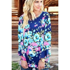 Floral Flare Sleeve Casual Loose Blouse