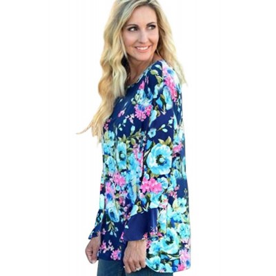 Floral Flare Sleeve Casual Loose Blouse