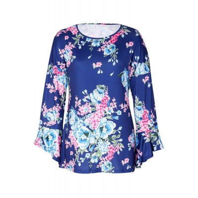 Floral Flare Sleeve Casual Loose Blouse