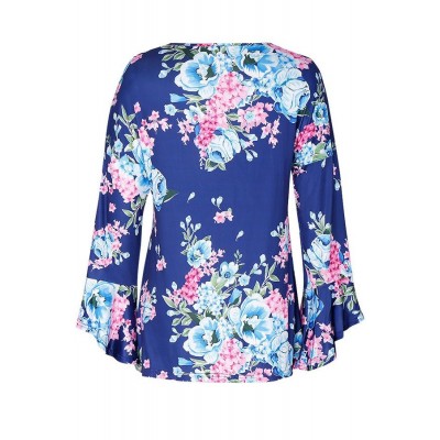 Floral Flare Sleeve Casual Loose Blouse