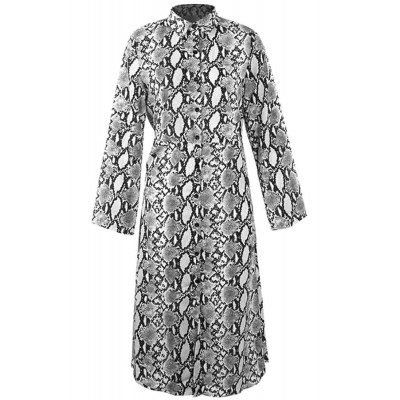 Gray Snakeskin Lapel Button Up Long Sleeve Sexy Maxi Dress