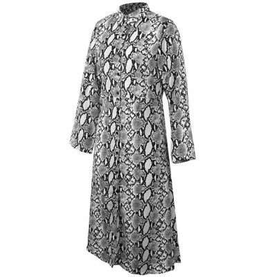 Gray Snakeskin Lapel Button Up Long Sleeve Sexy Maxi Dress