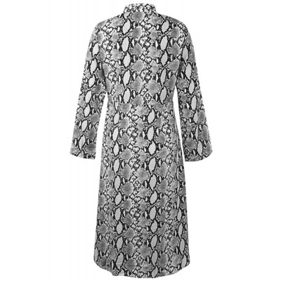 Gray Snakeskin Lapel Button Up Long Sleeve Sexy Maxi Dress