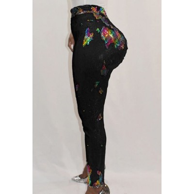 Black Sequins Skinny Sexy Nighclub Leggings