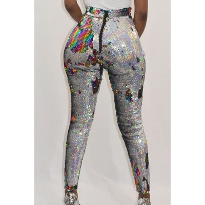 Silver Sequins Skinny Sexy Nighclub Leggings