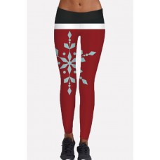 Red Snowflake Mid Waist Skinny Christmas Yoga Leggings