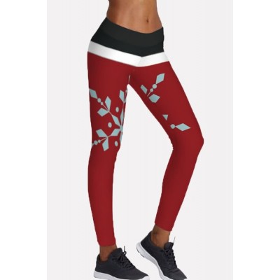 Red Snowflake Mid Waist Skinny Christmas Yoga Leggings