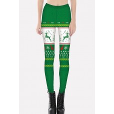 Green Christmas Elastic Waist Skinny Yoga Leggings